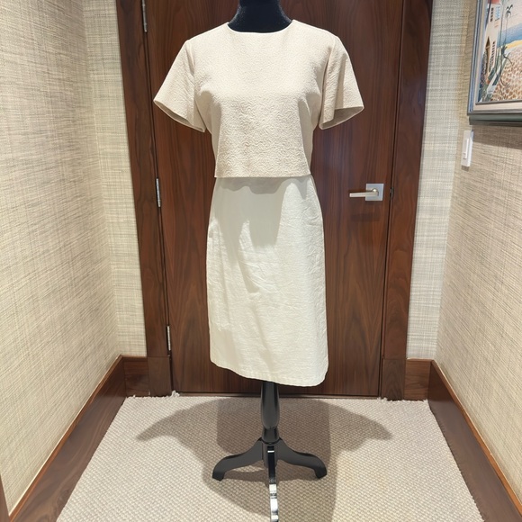Cream Sheath Midi Dress with Crew Neck for Work